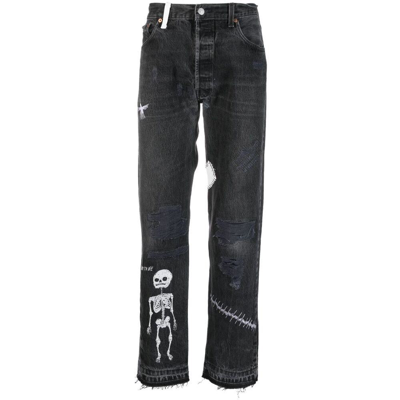 Gallery Dept. Slim-fit Straight-leg Painted Embroidered Distressed Jeans In Black