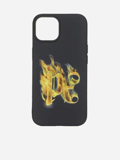 Palm Angels Iphone 15 Monogram Case In Black,gold