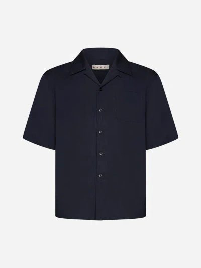 Marni Virgin Wool Shirt In Dark Blue