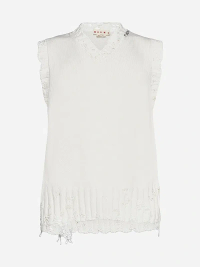 Marni Men's Destroyed Cotton Waistcoat In White