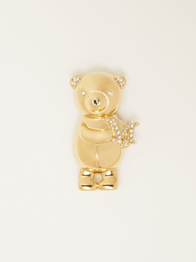 Max Mara Metal Teddy Bear Brooch In Gold