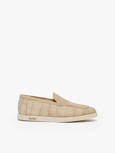Max Mara Crocodile-embossed Leather Loafers In Sand