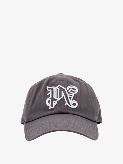 Palm Angels Cotton Hat With Monogram In Grey