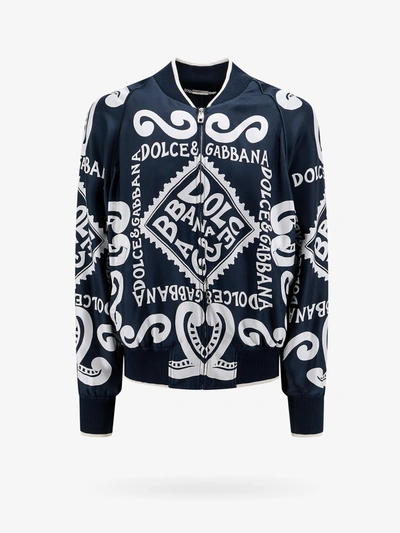 Dolce & Gabbana Silk Bomber With Marina Print In Blue