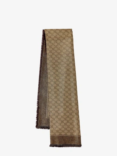 Gucci Gg-jacquard Wool Scarf In Gold