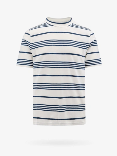 Brunello Cucinelli Striped Cotton T-shirt In Off White,navy