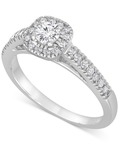 Macy's Diamond Halo Engagement Ring (1/2 Ct. T.w.) In 14k White Gold