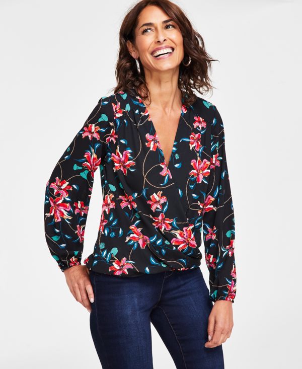 Haut Imprimé Mesh INC Purple V-neck Taille L - Occasion Parfait état, Style Y2K Rétro