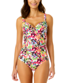 ANNE COLE WOMEN'S RETRO PRINTED TWIST-FRONT ONE-PIECE SWIMSUIT