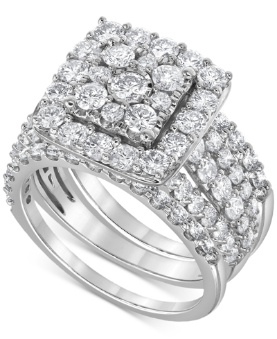 Macy's Diamond Halo Three Piece Bridal Set (3 Ct. T.w.) In 14k White Gold