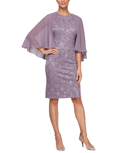 Sl Fashions Sl Fashion Women's Sequin-lace Capelet-sleeve Dress In Luxe Lilac