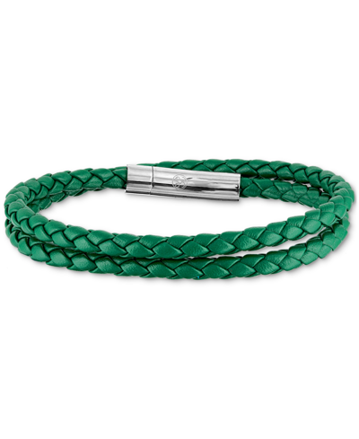 Esquire Men's Jewelry Double Wrap Leather Bracelet In Stainless Steel, Created For Macy's In Green