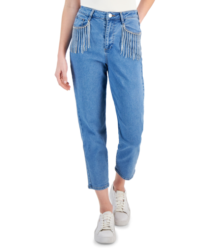 Dollhouse Juniors' Rhinestone Straight-leg Ankle Jeans In Retro Light