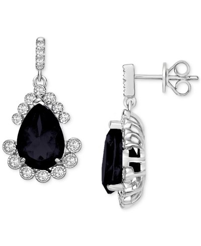 Macy's Black Sapphire (6 Ct. T.w.) & White Topaz ( 2-3/8 Ct. T.w.) Drop Earrings In Sterling Silver