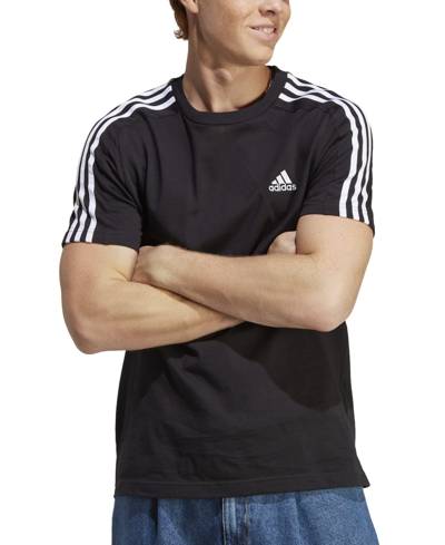 Adidas Originals Men's Essentials 3-stripes Regular-fit Logo Graphic T-shirt In Black,wht