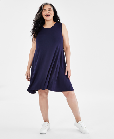Style & Co Plus Size Sleeveless Knit Flip Flop Dress, Created For Macy's In Industrial Blue
