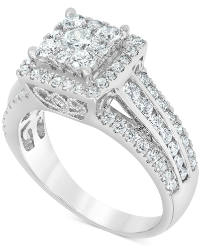 Macy's Diamond Halo Cluster Engagement Ring (1-1/2 Ct. T.w.) In 14k White Gold