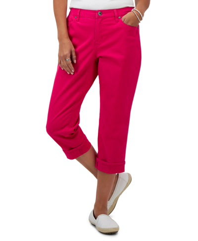 Style & Co Petite Curvy-fit Mid Rise Cuffed Capri Jeans, Created For Macy's In Candy Pop
