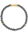 ESQUIRE MEN'S JEWELRY HEMATITE BEAD & BLACK DIAMOND BRACELET (1/20 CT. T.W.) IN 14K GOLD-PLATED STERLING SILVER, CREATED F