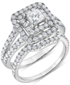 Macy's Diamond Princess Double Halo Bridal Set (1-1/2 Ct. T.w.) In 14k White Gold In White Gold