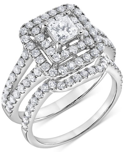 Macy's Diamond Princess Double Halo Bridal Set (1-1/2 Ct. T.w.) In 14k White Gold