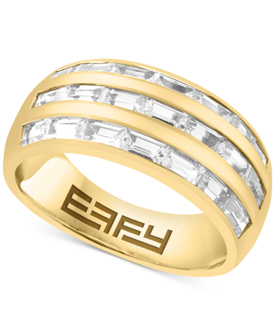 Effy Collection Effy Men's Zircon Baguette Three Row Band (3-1/3 Ct. T.w.) In 14k Gold-plated Sterling Silver In Gold Over Silver
