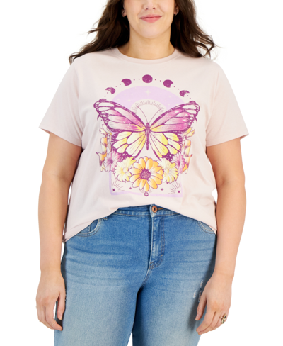 Rebellious One Trendy Plus Size Floral Butterfly T-shirt In Hushed Violet