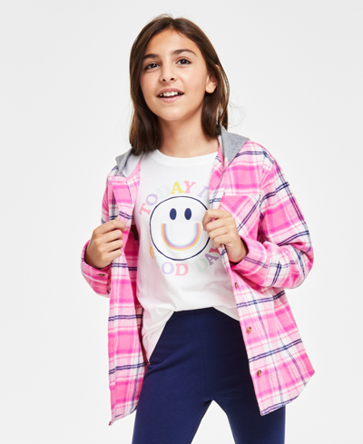 Epic Threads Kids' Big Girls Plaid Hooded Plaid Cotton Shacket, Created For Macy's In Sweetheart