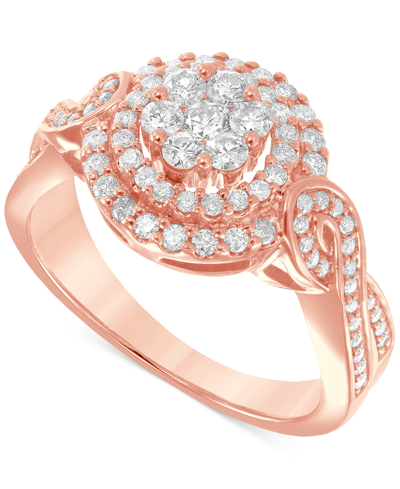 Macy's Diamond Halo Cluster Engagement Ring (3/4 Ct. T.w.) In 14k Rose Gold