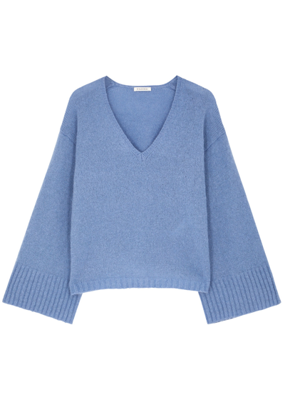 By Malene Birger Cimone V-neck Wool-mohair Sweater In Blue