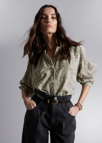 Other Stories Voluminous Stand-up Collar Blouse In Green