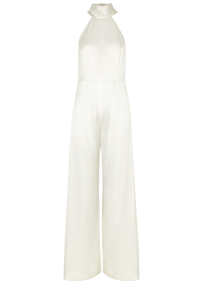 Galvan Sienna Halterneck Silk Jumpsuit In White