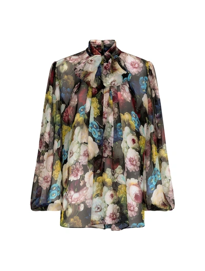 Dolce & Gabbana Chiffon Shirt With Night Flower Print In Multicolour