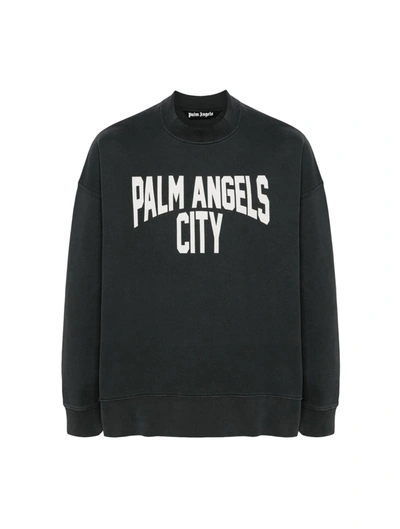 Palm Angels Pa City Washed Cotton Sweatshirt In Grey