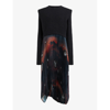 Allsaints Leia Moonage 2-in-1 Pleated Midi Dress In Black/fire Red