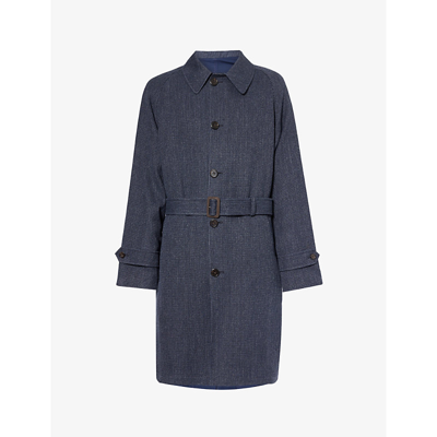 Polo Ralph Lauren Mens Navy Single-breasted Belted Linen And Wool-blend Coat