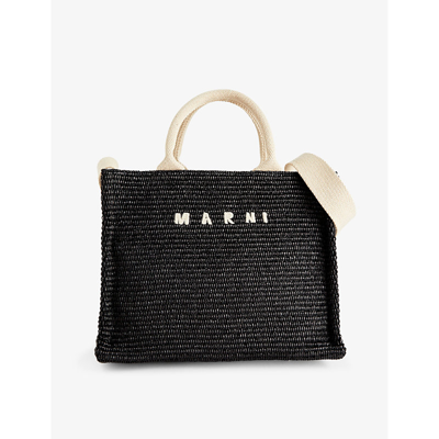 Marni Logo Embroidered Strapped Tote Bag In Black