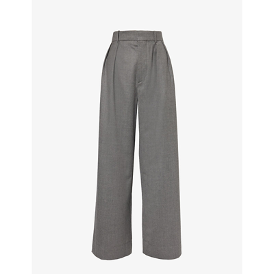 Wardrobe.nyc Womens Charcoal Pleated Relaxed-fit Wide-leg Mid-rise Wool Trousers