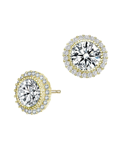 Genevive 14k Over Silver Cz Milgrain Halo Studs In Gold