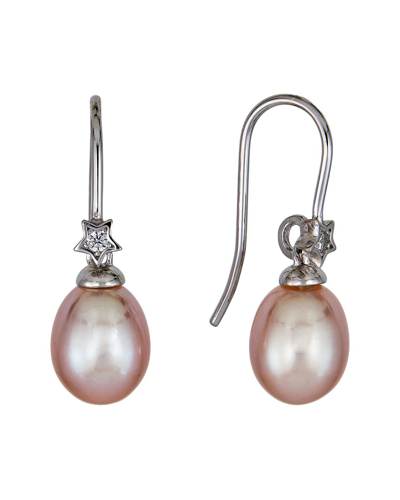 Belpearl Silver 8-9mm Pearl Cz Earrings In Metallic