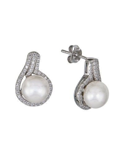 Belpearl Silver 7-8mm Pearl Cz Earrings In Metallic