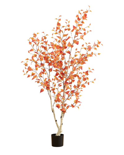 Nearly Natural 6ft Autumn Birch Artificial Tree In Orange