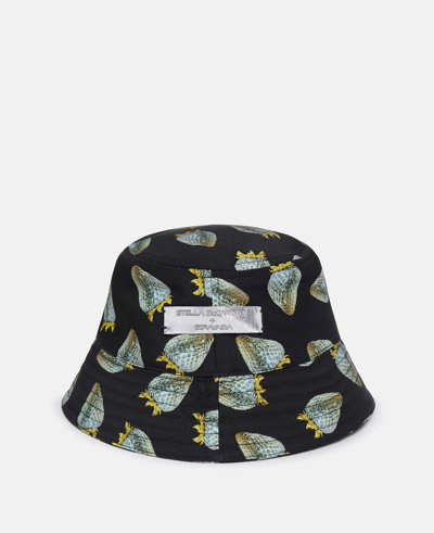 Stella Mccartney Strawberry-print Regenerated Nylon Bucket Hat In Black