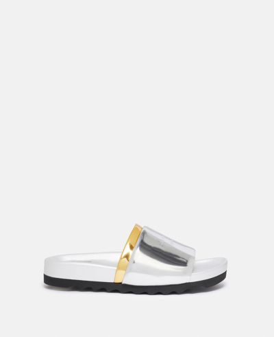 Stella Mccartney Double-chromatic Slide-on Sandals In Silver / Gold