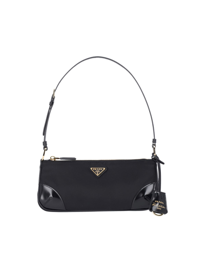 Prada Re-edition 2005 Enamel Logo Triangle Shoulder Bag In Black  