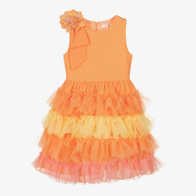 Patachou Babies' Girls Orange Tiered Tulle & Chiffon Dress