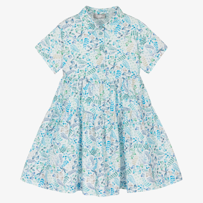 Il Gufo Babies' Girls Blue Floral Cotton Shirt Dress