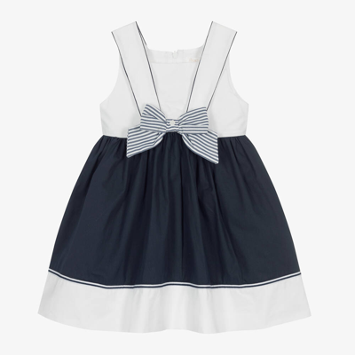 Patachou Babies' Girls Navy Blue & White Cotton Dress