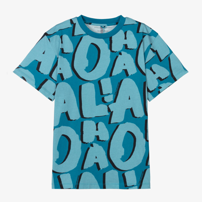 Stella Mccartney Kids Teen Boys Blue Cotton Aloha Print T-shirt