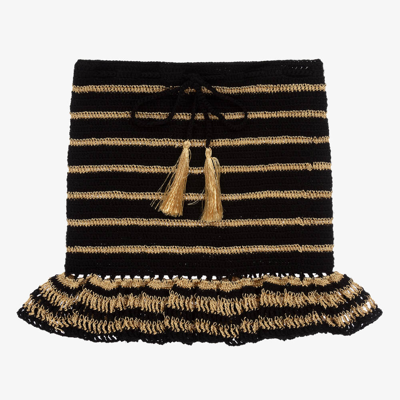 Nessi Byrd Teen Girls Black & Gold Crochet Beach Skirt